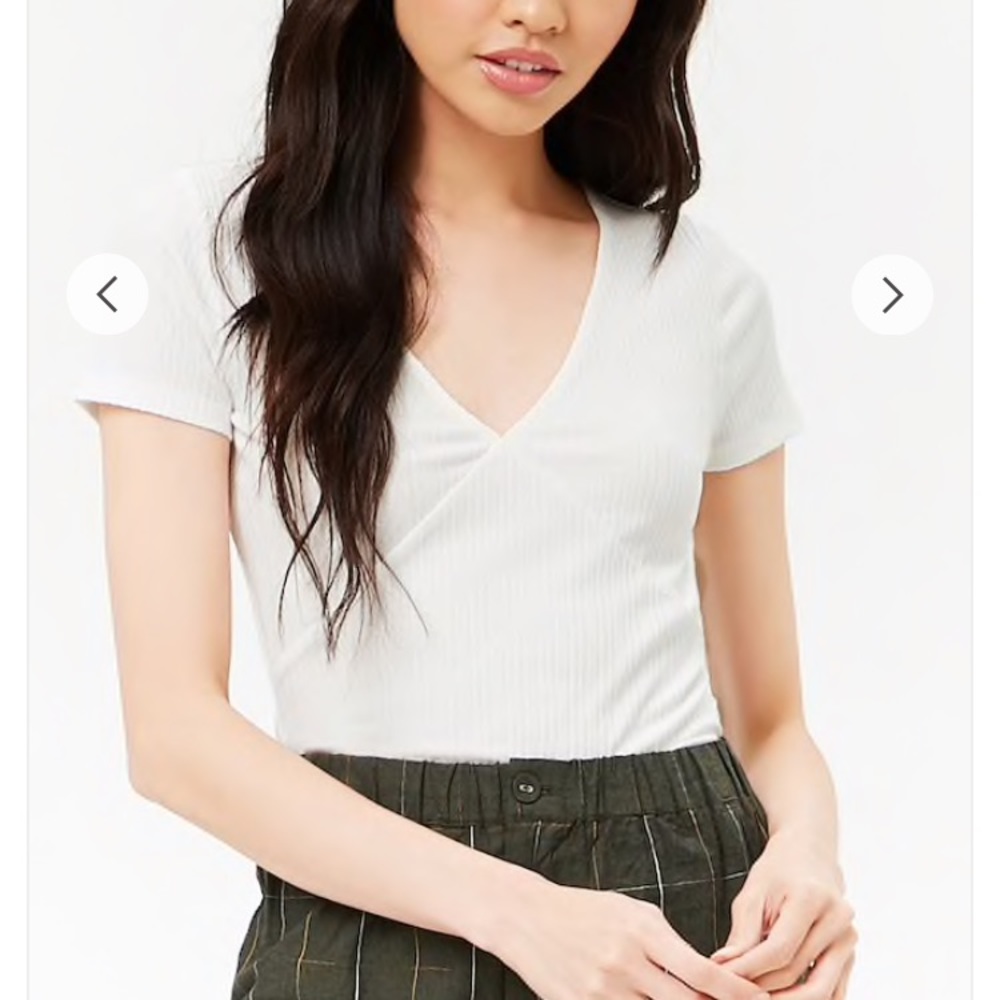 forever 21 white ribbed v neck top t shirt